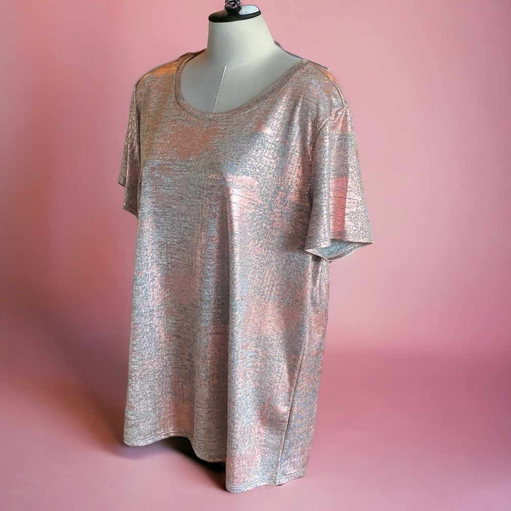 Kaari Blue Pink Boxy Short Sleeve T-Shirt